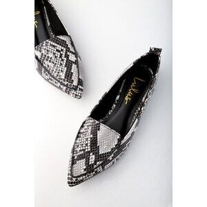 Lulus Emmy Natural Snake Pointed Loafers Black - Size 7